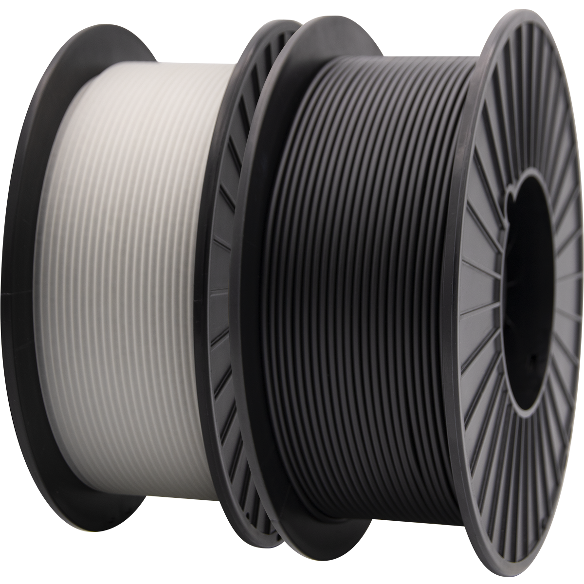 Spools of white and black LumaFuse PETg Additive Filament